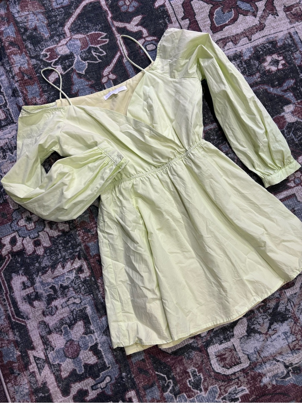Pale Lime Off-Shoulder Mini Dress with Spaghetti Straps